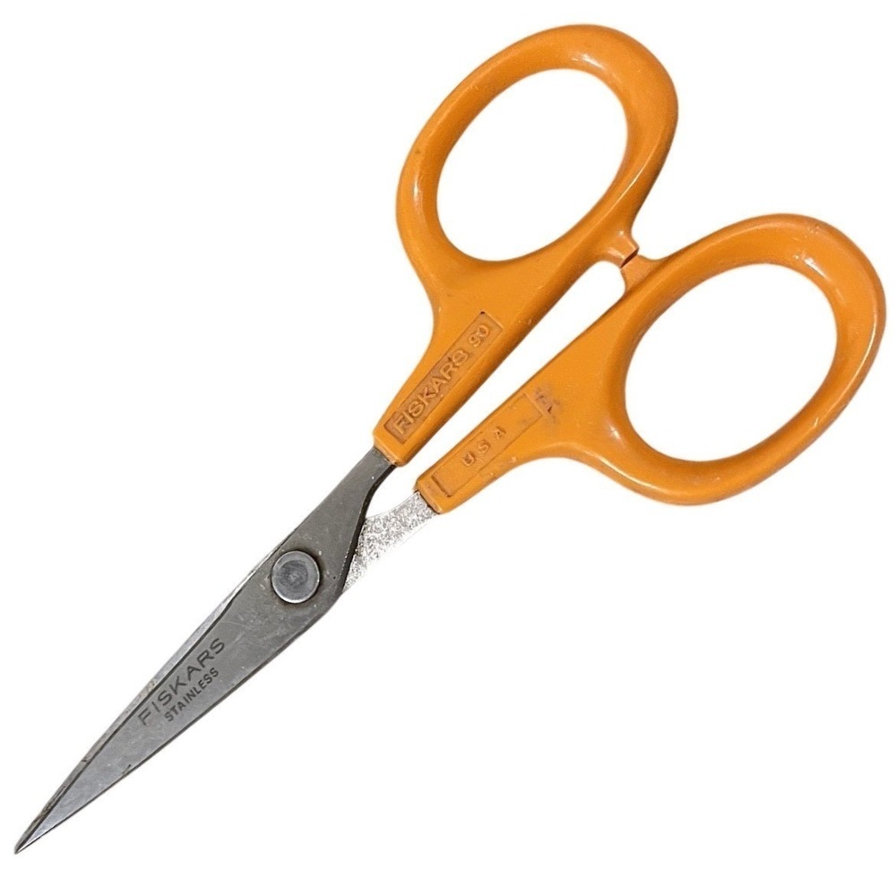 Vintage FISKARS 90 Stainless Steel Scissors Sewing Craft USA 5 in Orange Handle